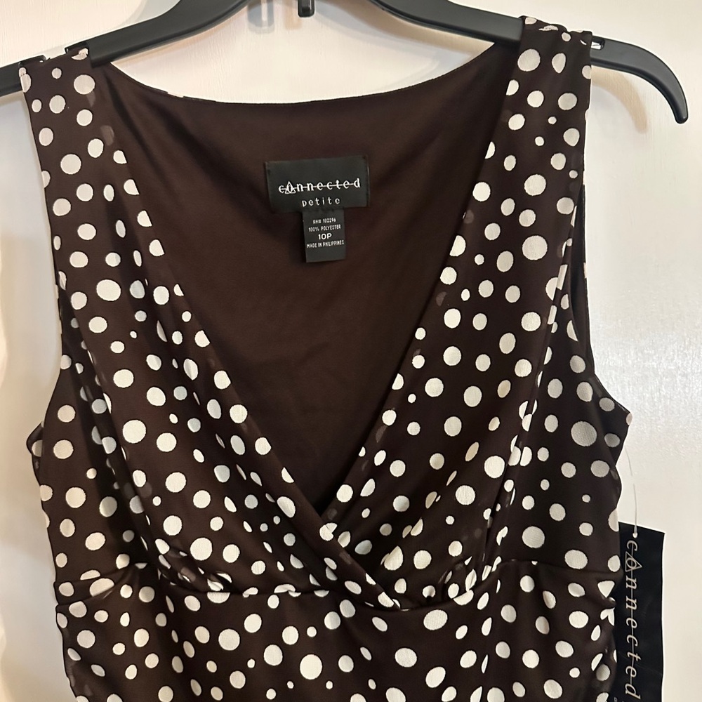 Connected Apparel Brown and White Polka Dot Midi Dress - Picture 2 of 3